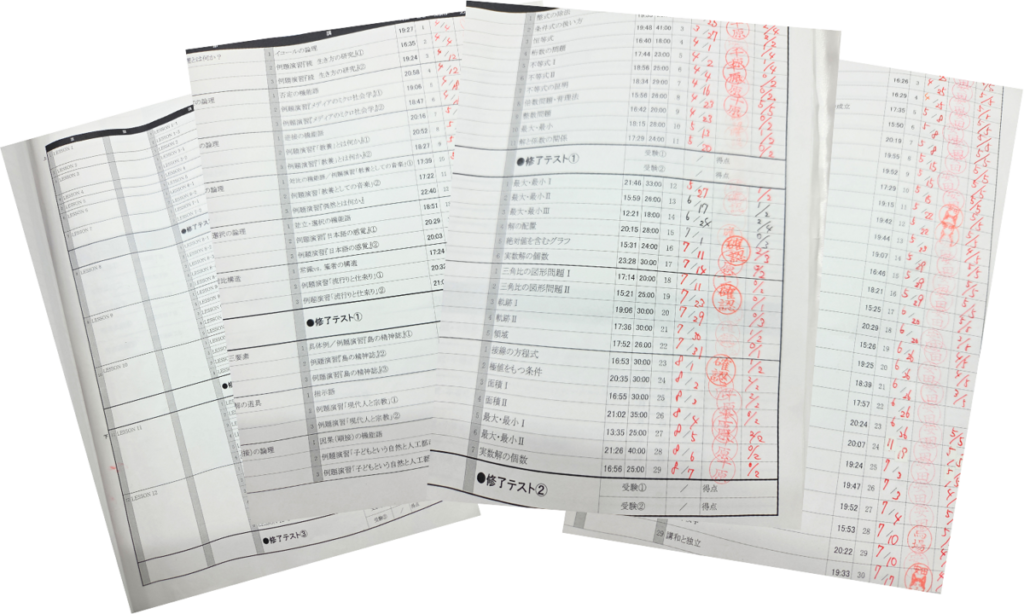 実際の学習管理表